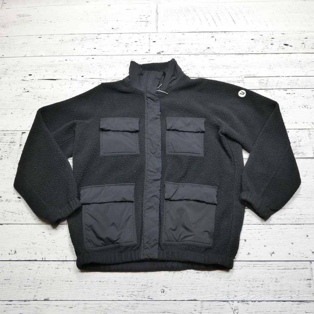 Vuori Jacket Mens XS Black Gray Sherpa Fleece Full Zip Contrast Pockets Utility